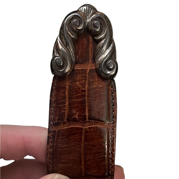 Brighton vintage brown faux croc embossed leather belt silver cherub buckle main image 5